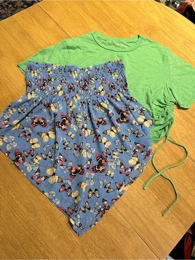 Bundle of 2 Tops, Wild Fable Blue Butterfly Hankerchief Tube Top & Green Crop T